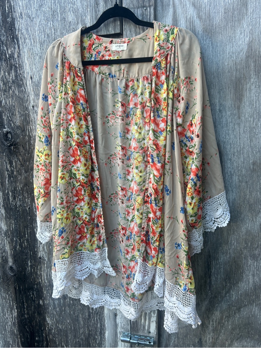 Umgee Kimono Womens M/L Floral Lace Trim Boho Cottagecore Festival Cardigan - Picture 2 of 5